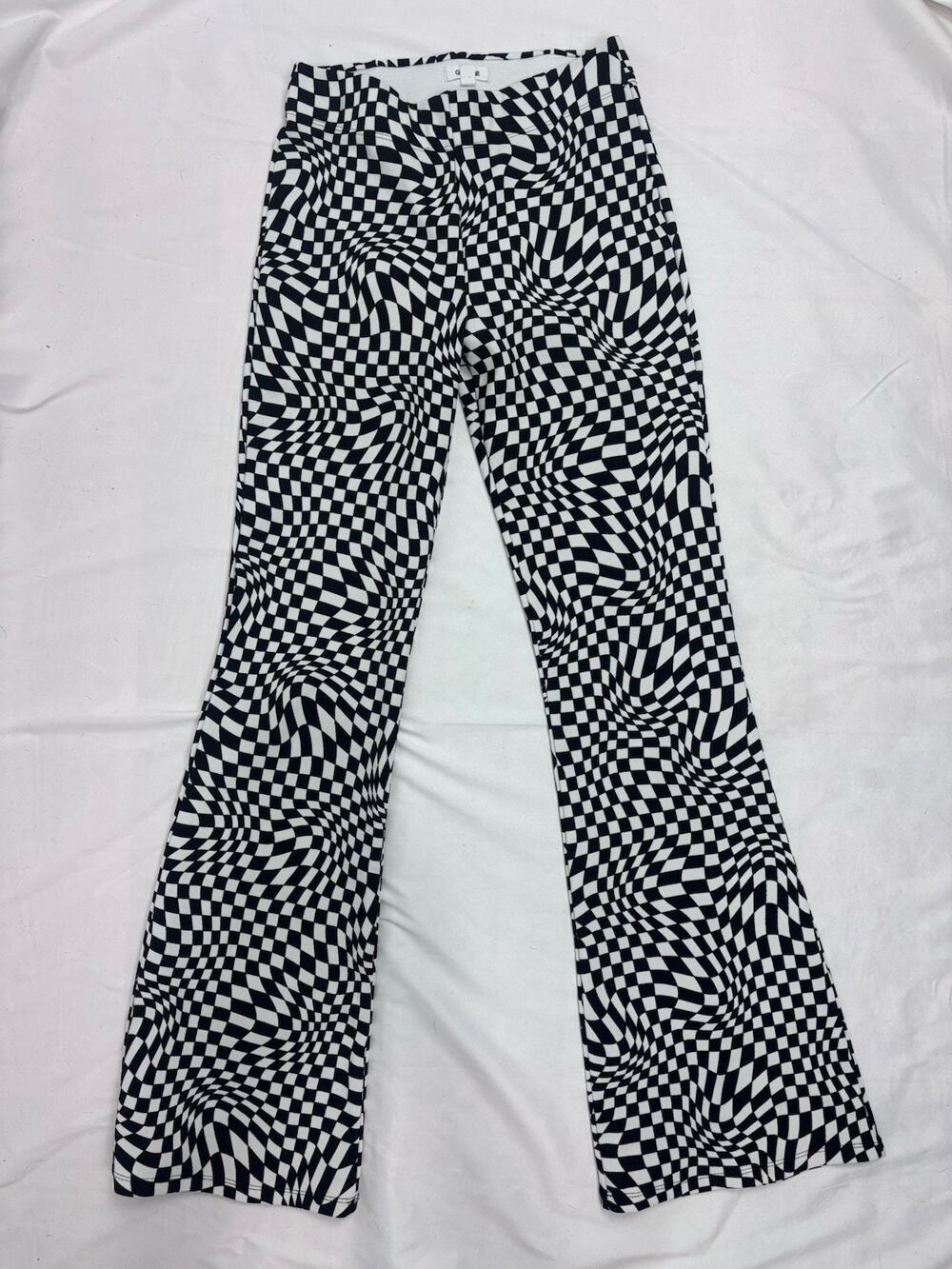 Garage Odessa Flare Pants Sz S Black White Checkerboard Psychedelic Y2K Retro